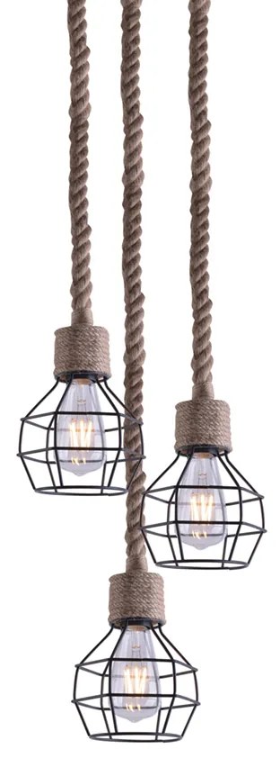 Φωτιστικό Οροφής Τρίφωτο Homelighting Grenade 77-3683 Rope/Black Matt