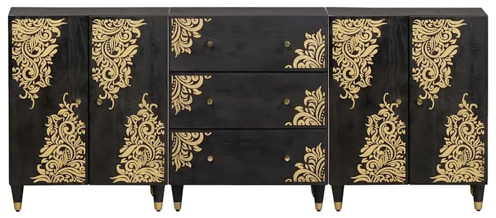 vidaXL Σετ Ντουλαπιών Μπάνιου με συρτάρι 3 pcs Μαύρο 180 x 33 x 75 εκ.