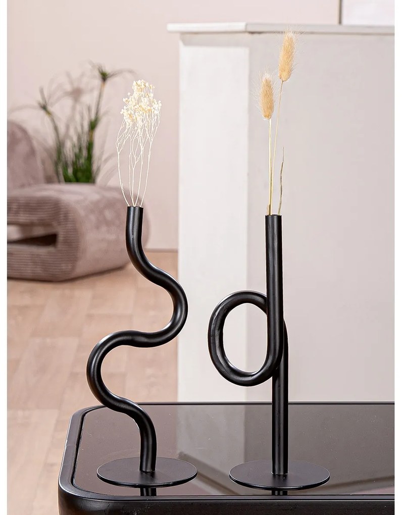 Διακοσμητικό Βάζο "Curve" Μέταλλο Μαύρο PU Pcs. Assorted 11x10x26.5cm-05161348
