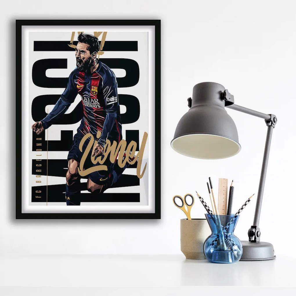 Πόστερ &amp; Κάδρο Leo Messi SC011 30x40cm Μαύρο Ξύλινο Κάδρο (με πόστερ)
