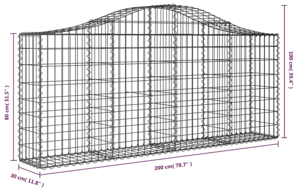 Συρματοκιβώτια Τοξωτά 6 τεμ. 200x30x80/100 εκ. Γαλβαν. Ατσάλι - Ασήμι