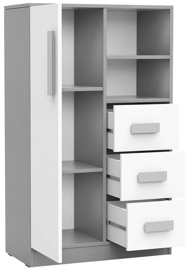 Σιφονιέρα Akron H100, Άσπρο, Ανθρακί, Γκρι, Με συρτάρια και ντουλάπια, Αριθμός συρταριών: 3, 132x80x40cm, 49 kg, Ξύλο: Δρυς | Epipla1.gr