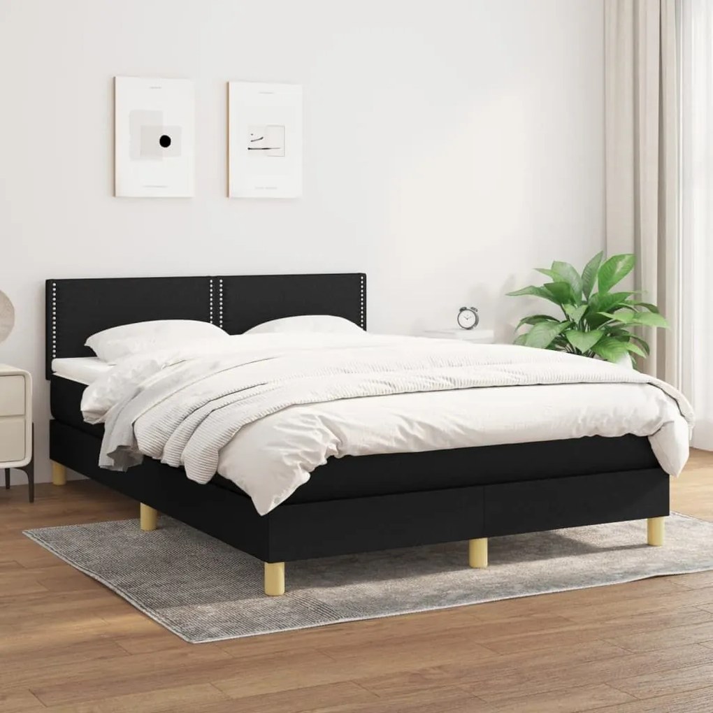 Κρεβάτι Boxspring με Στρώμα Μαύρο 140x190 εκ. Υφασμάτινο - Μαύρο