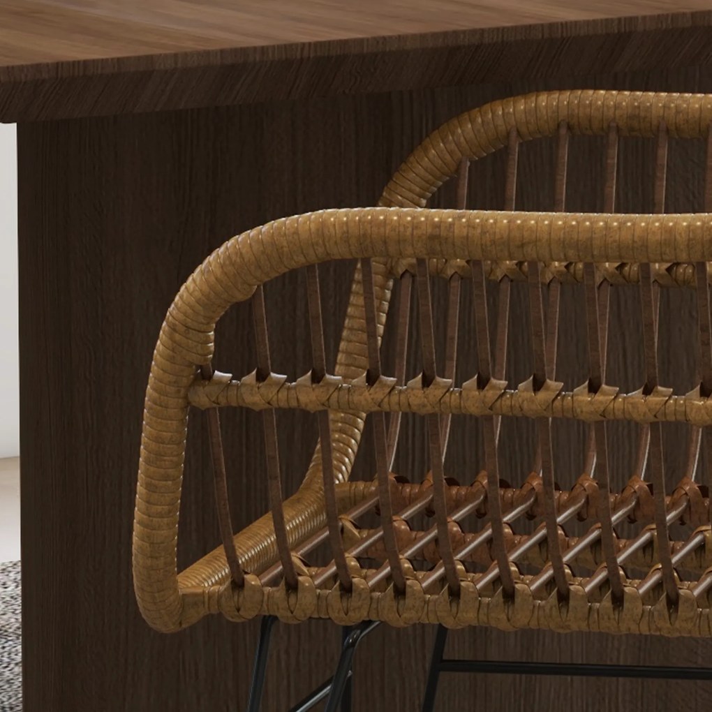 HOMCOM Σετ 2 καρεκλών σε στυλ Boho, καρέκλες κουζίνας, PE Rattan, 56 x 60 x 79 cm, Φυσικό + Μαύρο