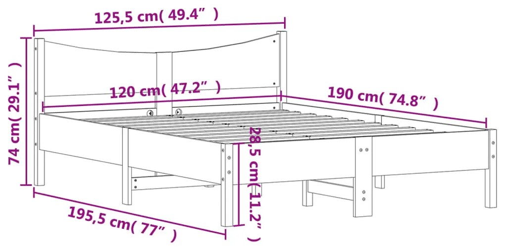 Σκελετός Κρεβατιού Χωρίς Στρώμα 120x190 εκ Μασίφ Ξύλο Πεύκου - Καφέ