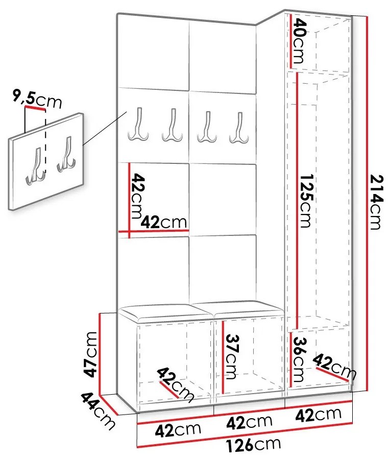 Σετ διαδρόμου Hartford E102, 57 kg, Ταπισερί, Πλαστικοποιημένη μοριοσανίδα, Εντοιχισμένη, Τοίχου | Epipla1.gr