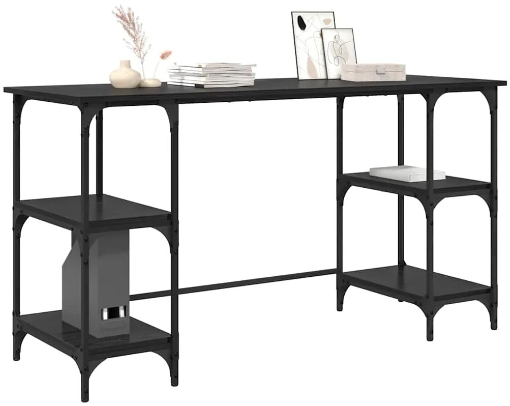 vidaXL Γραφείο με ράφι Μαύρη Οξυά 140 x 50 x 75 εκ. Επεξεργασμένο ξύλο