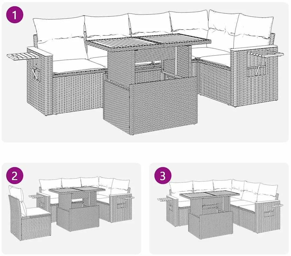 vidaXL Σετ Καναπέ Κήπου 6 τεμ Μπεζ Συνθετικό Ρατάν με Μαξιλάρια Ακακία