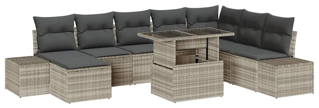 vidaXL Σετ Καναπέ Κήπου με μαξιλάρι 9 pcs Ανοιχτό γκρι
