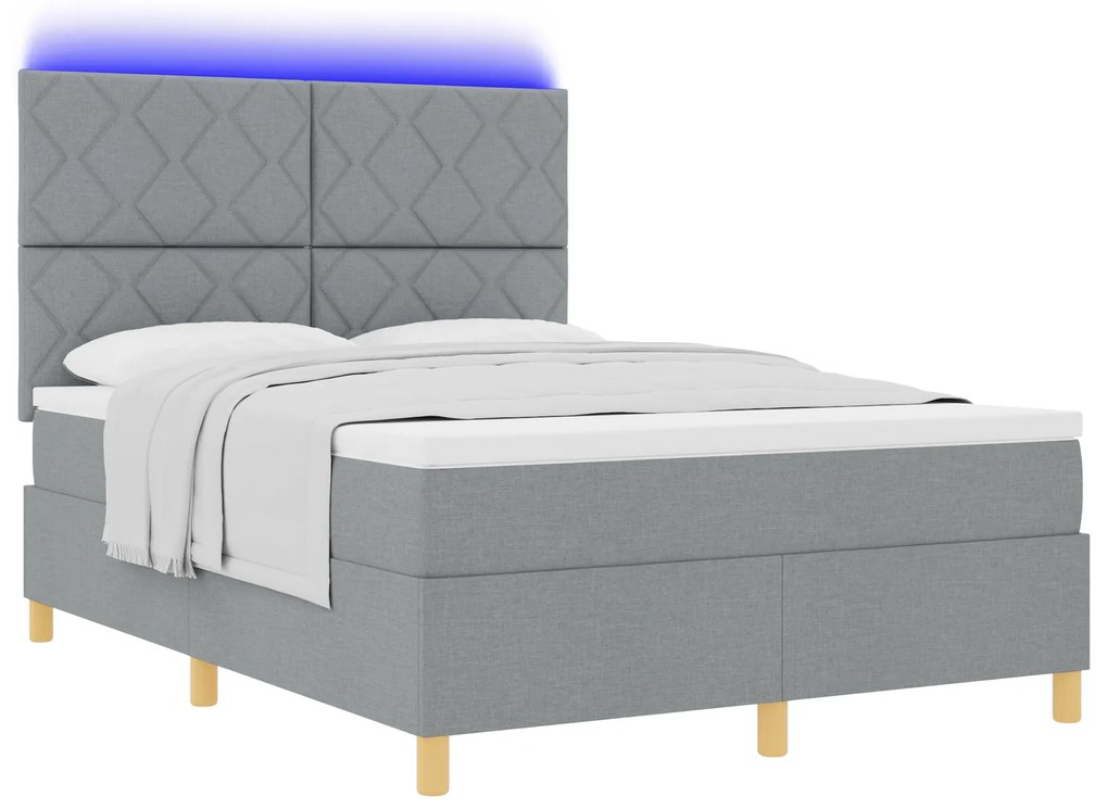 vidaXL Κρεβάτι με ανάρτηση και στρώμα & LED Γκρι 140x200 cm Ύφασμα