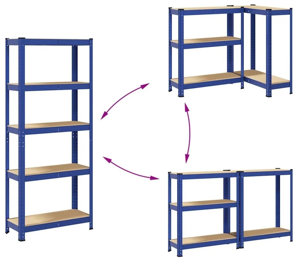 Ραφιέρες 5 Επιπέδων 2 τεμ. Μπλε από Ατσάλι &amp; Επεξεργασμένο Ξύλο - Μπλε