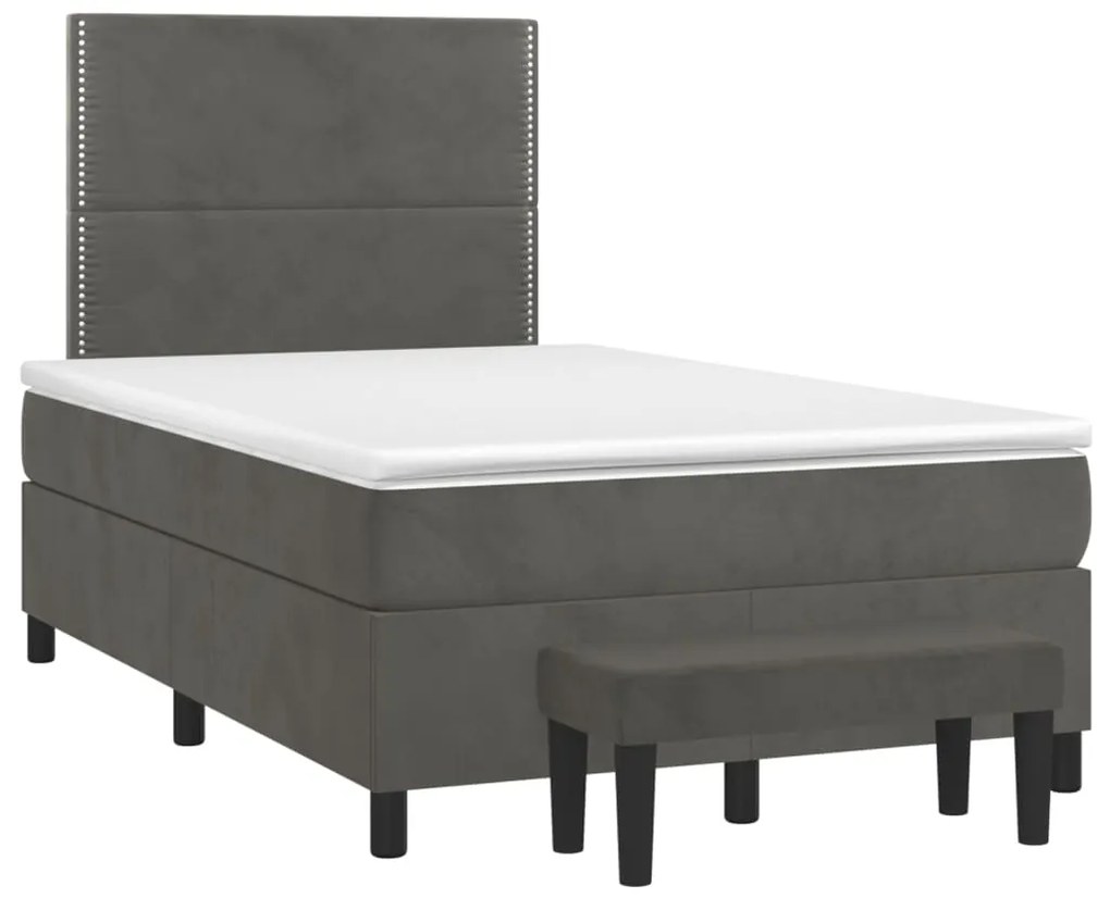 vidaXL Κρεβάτι Boxspring με Στρώμα Σκούρο Γκρι 120x200 εκ. Βελούδινο