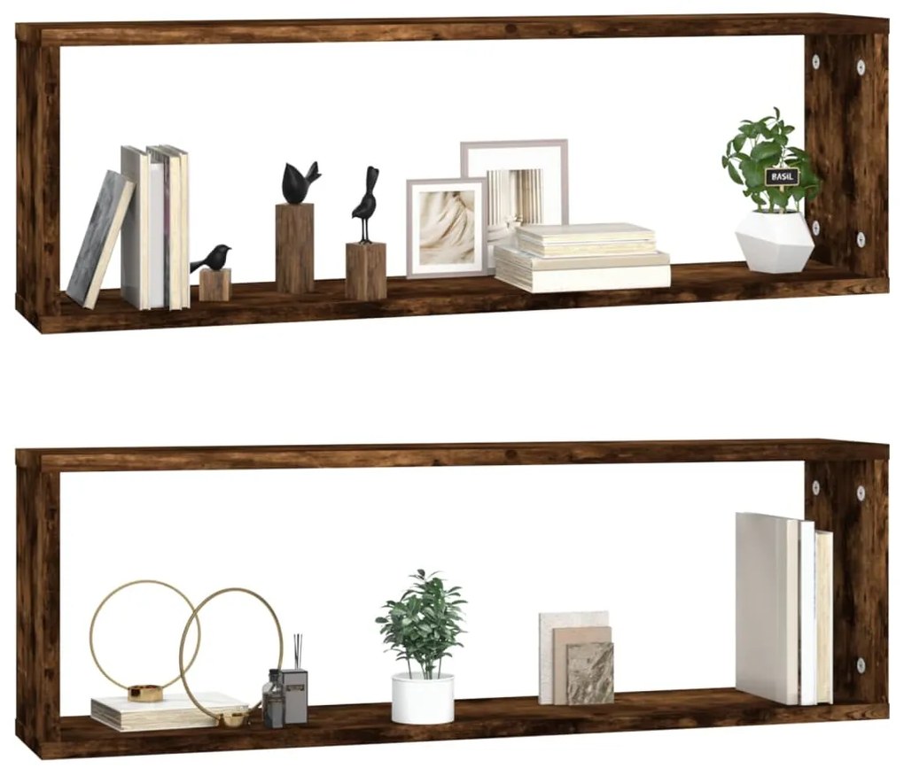 vidaXL Ραφιέρες Τοίχου Κύβοι 2 τεμ. Καπν. Δρυς 80x15x26,5 εκ. Επ. Ξύλο