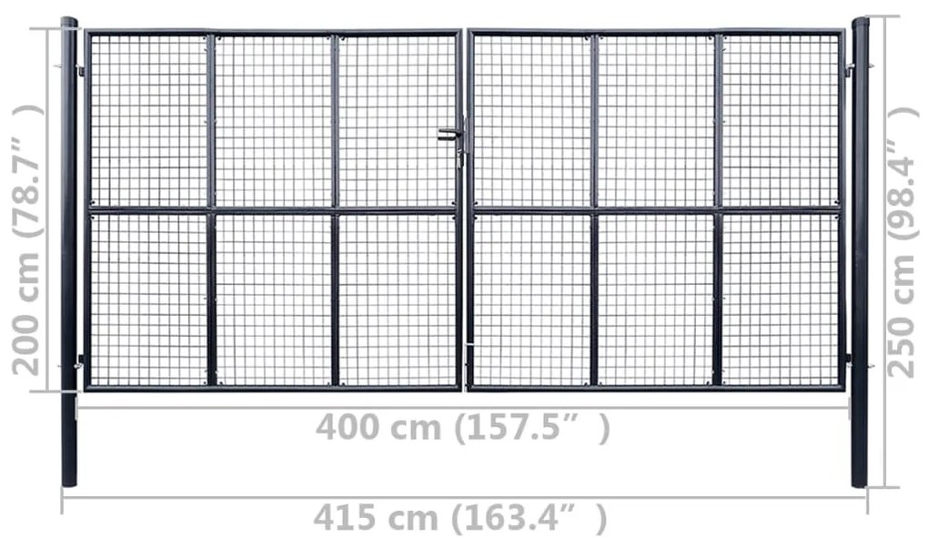 vidaXL Πόρτα Κήπου με Πλέγμα Γκρι 415x200 εκ. από Γαλβανισμένο Ατσάλι