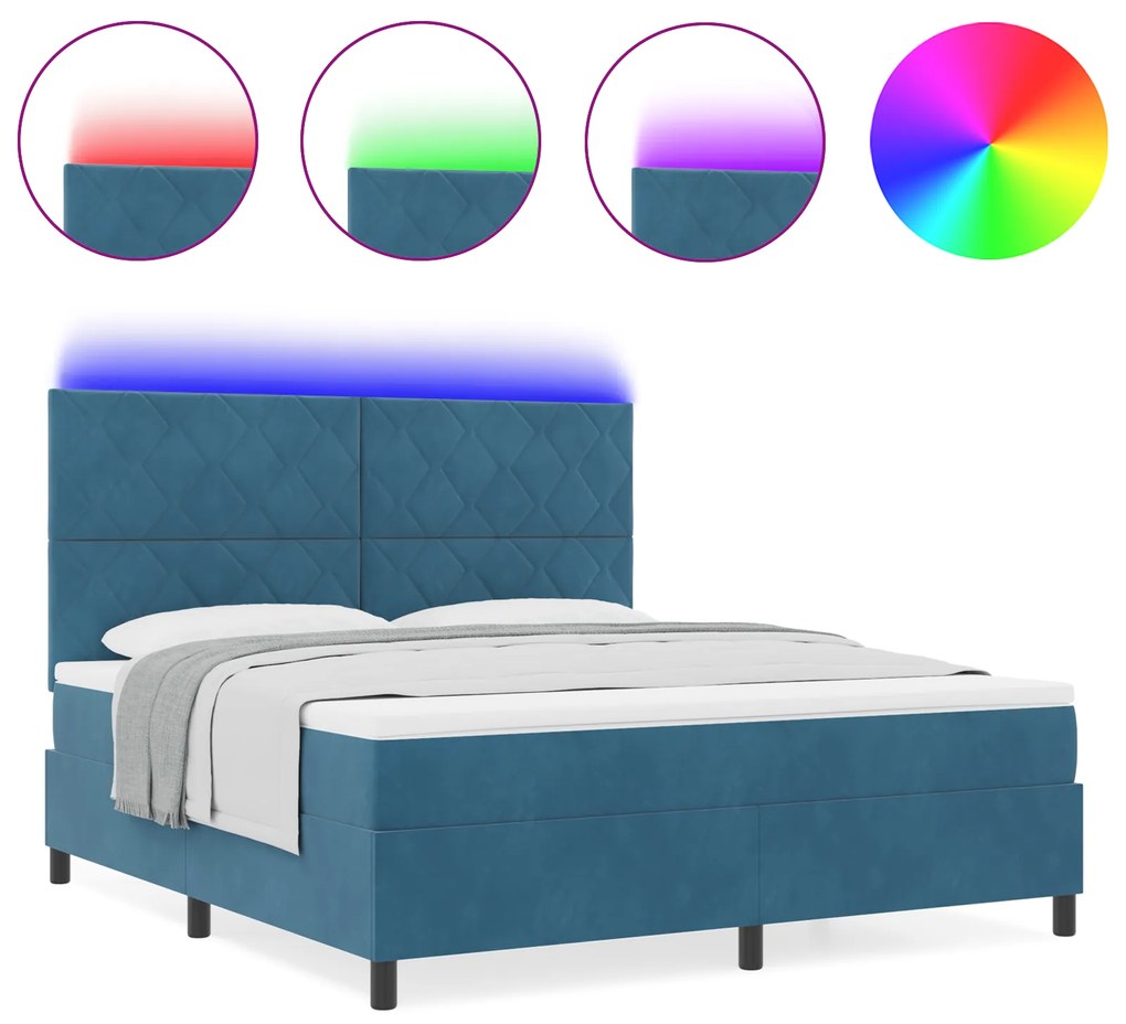 vidaXL Κρεβάτι με Στρώμα & LED Σκούρο Μπλε 180x200 cm Βελούδο