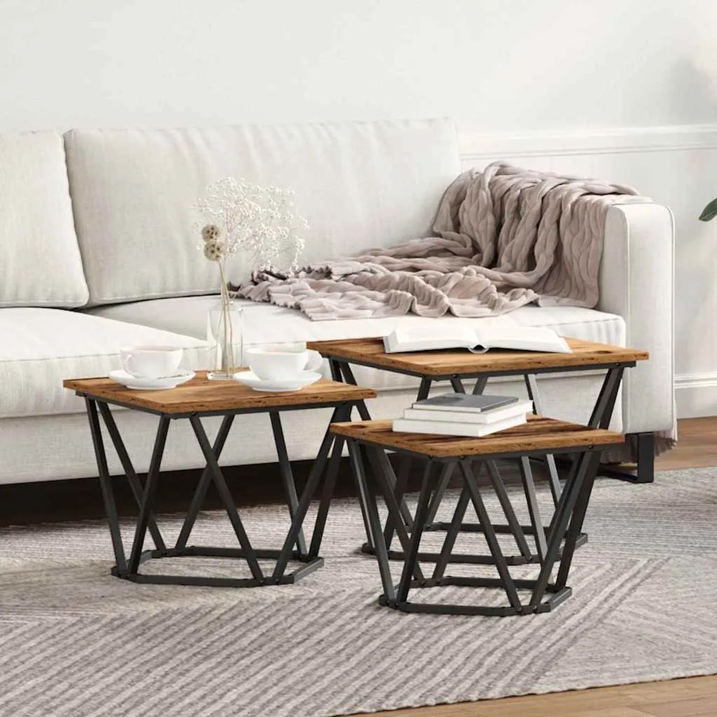 vidaXL Τραπεζάκι σαλονιού 3 pcs Παλαιό ξύλο 50 x 50 x 40 cm