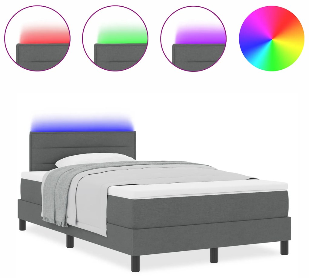 vidaXL Κρεβάτι κουτιού με στρώμα & LED Σκούρο γκρι 120x200 εκ Ύφασμα