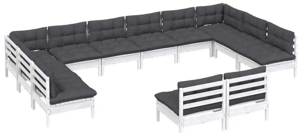 vidaXL Σαλόνι Κήπου Σετ 12 Τεμαχίων Λευκό από Μασίφ Πεύκο με Μαξιλάρια