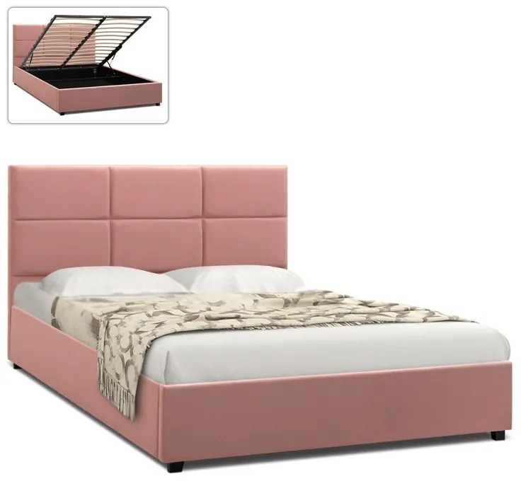 Megapap Κρεβάτι Kingston Βελούδινο Με Αποθηκευτικό Χώρο Melon Pink 160x200εκ.