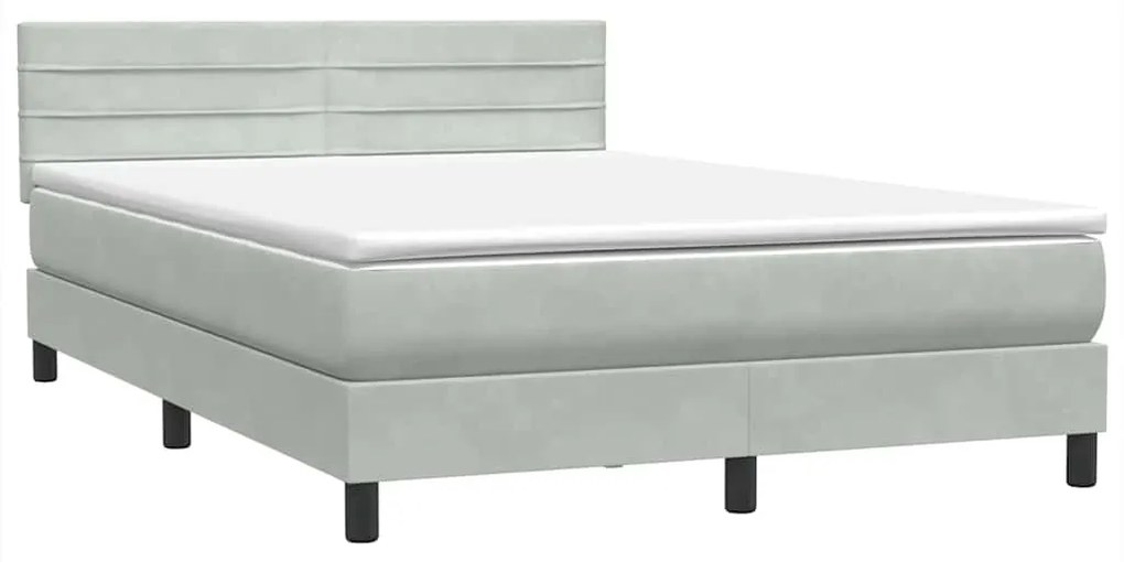 vidaXL Κρεβάτι Boxspring με Στρώμα Ανοιχτό Γκρι 160x220 εκ. Βελούδινο