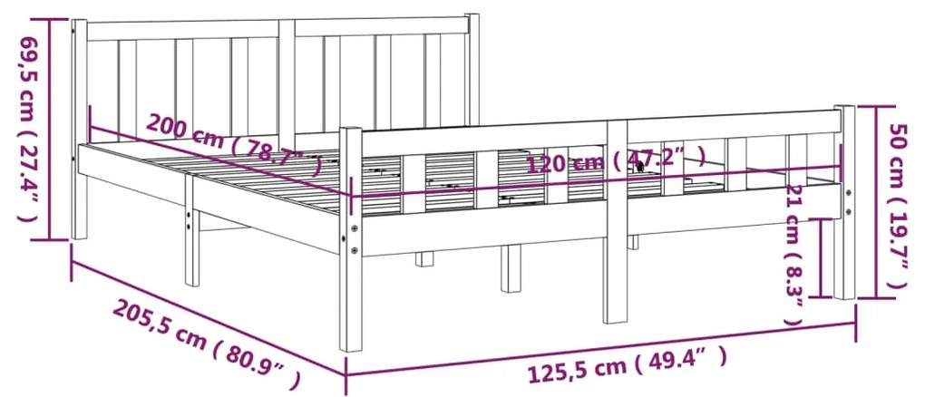 ΠΛΑΙΣΙΟ ΚΡΕΒΑΤΙΟΥ ΓΚΡΙ 120 X 200 ΕΚ. ΑΠΟ ΜΑΣΙΦ ΞΥΛΟ 810676