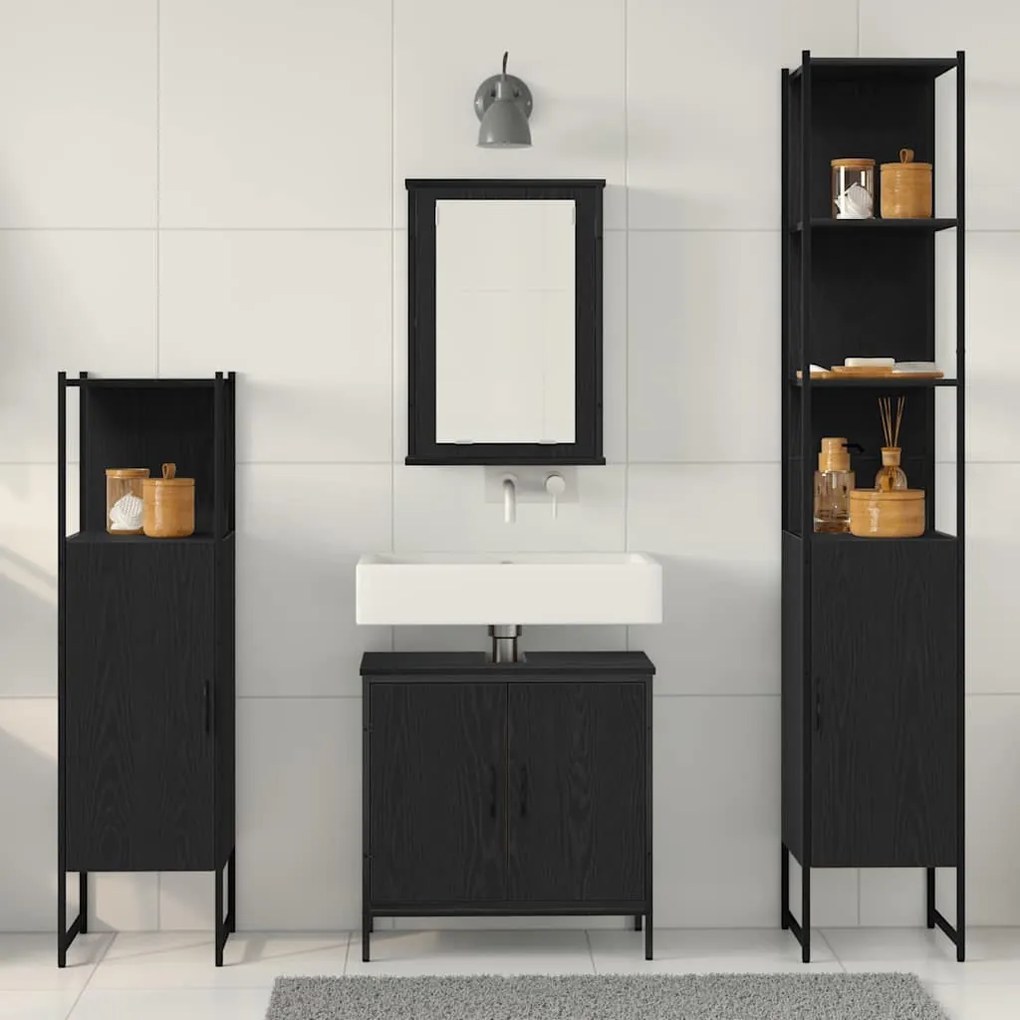 vidaXL Σετ Επίπλων Μπάνιου με ράφι 4 pcs Μαύρο 33 x 33 x 185.5 εκ