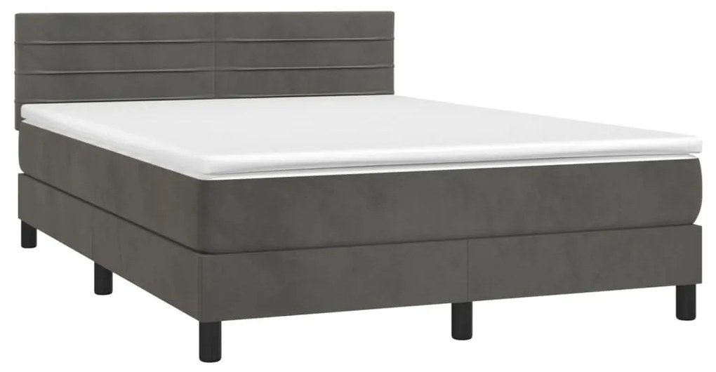 vidaXL Κρεβάτι Boxspring με Στρώμα & LED Σκ. Γκρι 140x190εκ. Βελούδινο