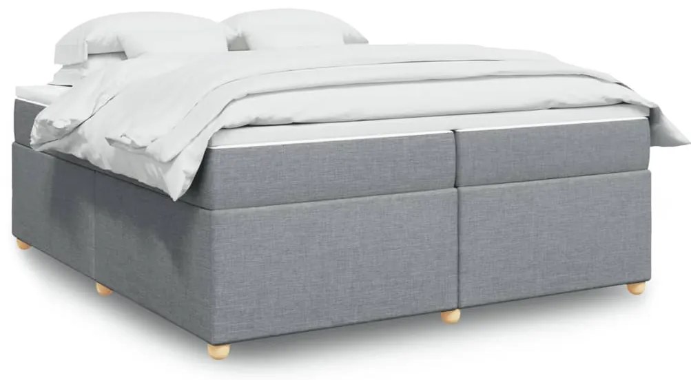 vidaXL Κρεβάτι Boxspring με Στρώμα Ανοιχτό Γκρι 200x200 εκ. Υφασμάτινο