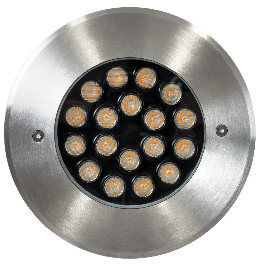 GloboStar UNDERGROUND-SINA 90571 Χωνευτό Φωτιστικό Σποτ Δαπέδου LED 18W 1620lm 15° DC 24V Αδιάβροχο IP68 Φ20 x Υ11cm Θερμό Λευκό 2700K - Ανοξείδωτο Ατσάλι - 3 Χρόνια Εγγύηση