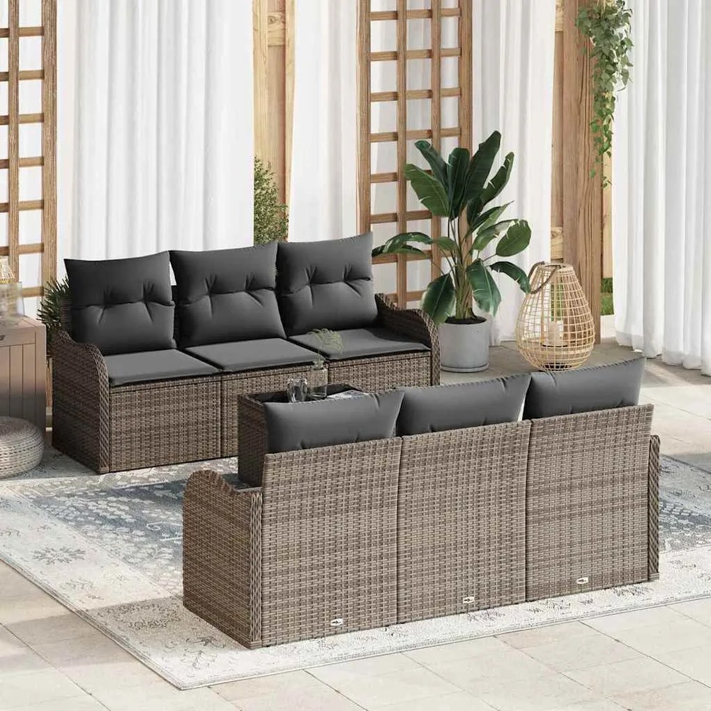 vidaXL Σετ Καναπέ Κήπου με μαξιλάρι 7 pcs Γκρι 55 x 55 x 37 εκ
