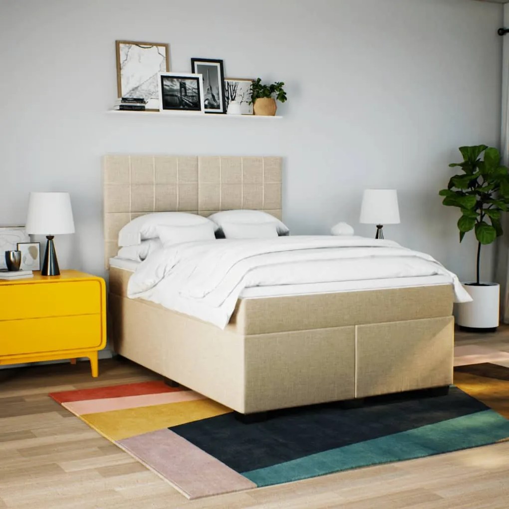 Κρεβάτι Boxspring με Στρώμα Κρεμ 160x200 εκ. Υφασμάτινο 3290544