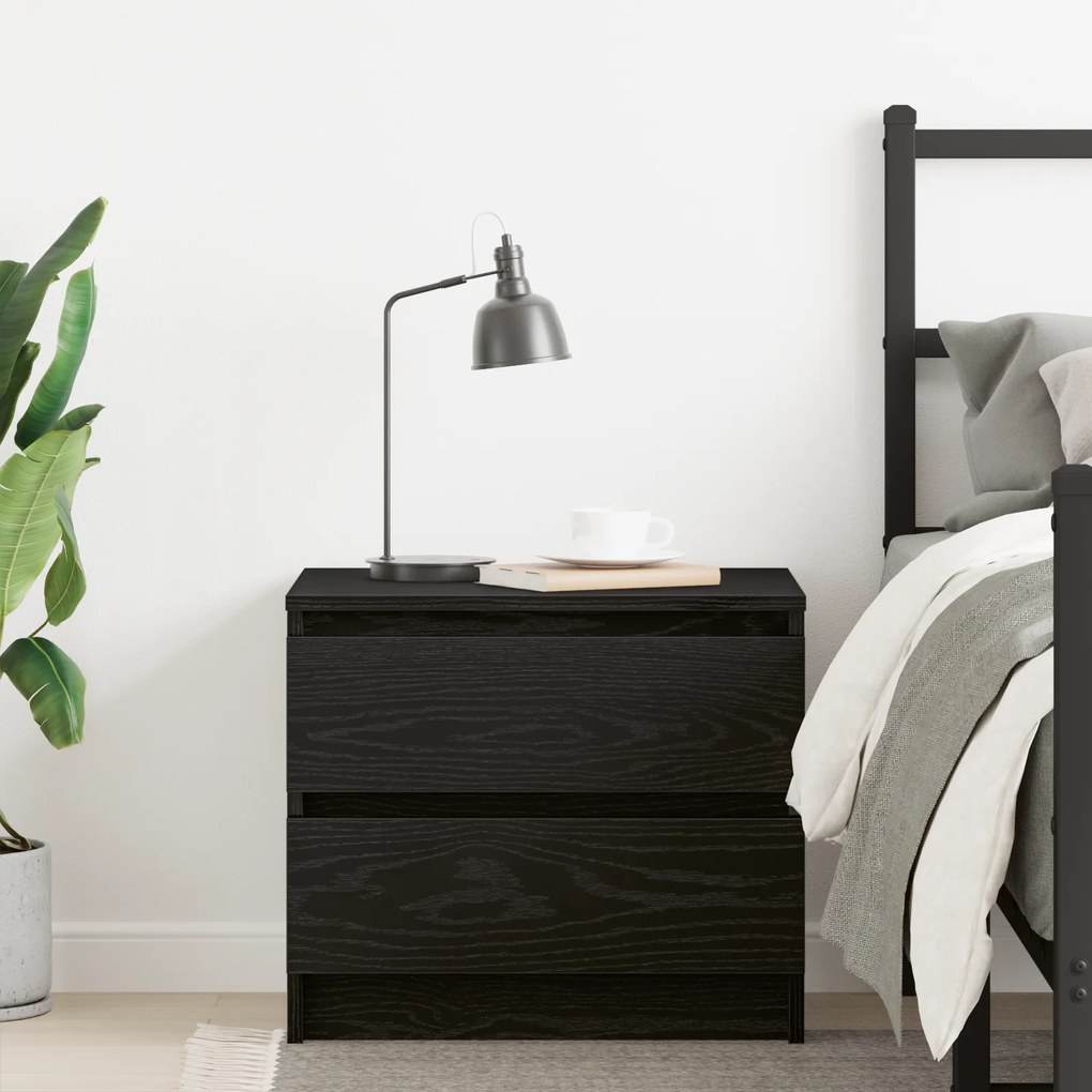 vidaXL Κομοδίνο Μαύρο Δρυς 50x40x43,5 εκ Επεξεργασμένο Ξύλο