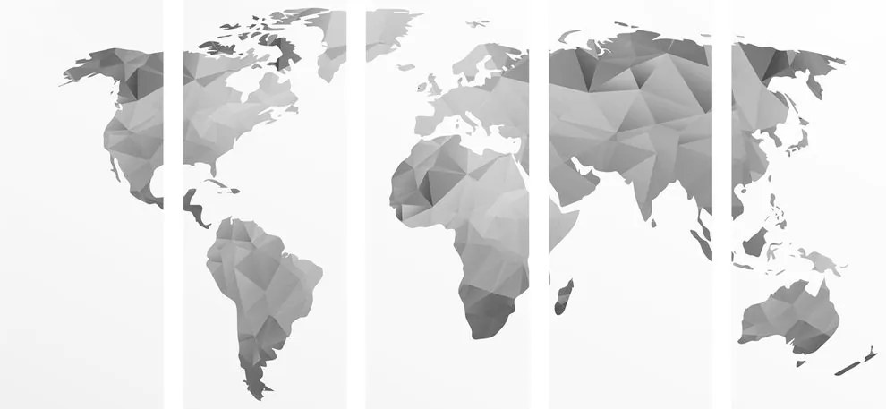 Πολυγωνικός παγκόσμιος χάρτης 5 τμημάτων εικόνας σε ασπρόμαυρο - 200x100