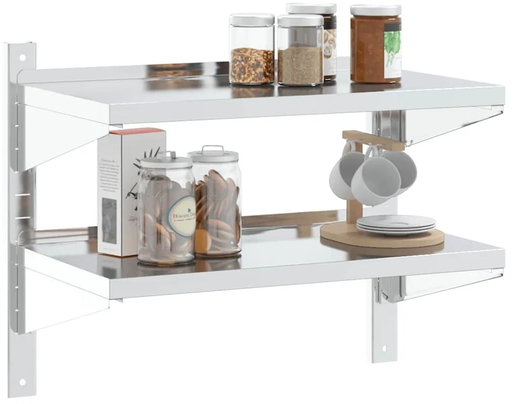 vidaXL Ράφι Τοίχου 2 Επιπ. Ασημί 75x40x60 εκ. Ανοξείδωτο Ατσάλι
