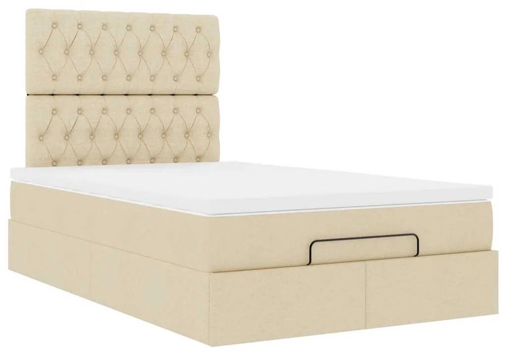 vidaXL Οθωμανικό κρεβάτι με στρώμα Cream 120x190 cm Ύφασμα