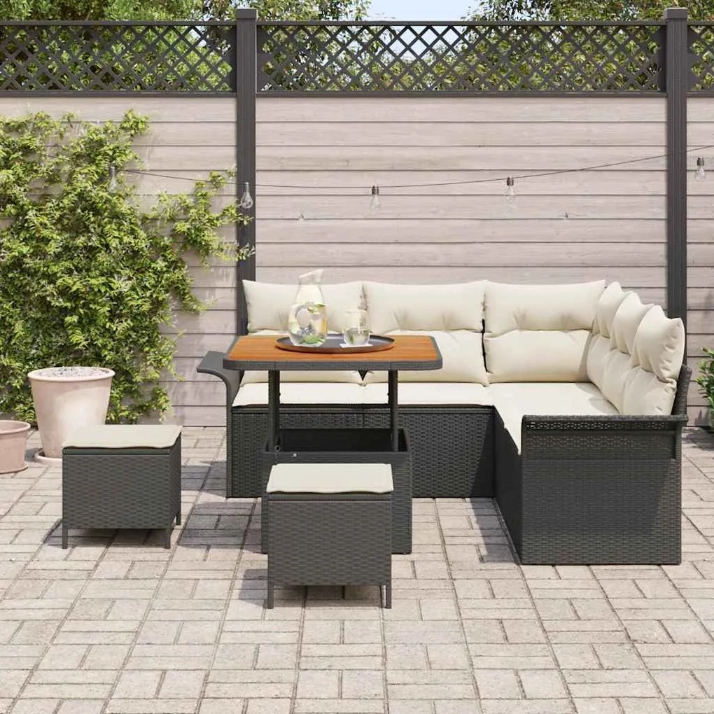 vidaXL Σετ Καναπέ Κήπου Ρυθμιζόμενο ύψος 8 pcs Μαύρο συνθετικό ρατάν