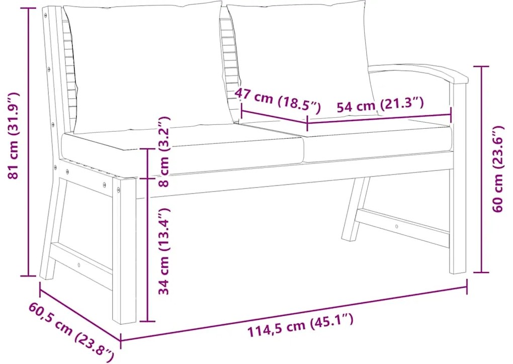 vidaXL Παγκάκι Κήπου 114,5 εκ. από Μασίφ Ξύλο Ακακίας με Κρεμ Μαξιλάρι