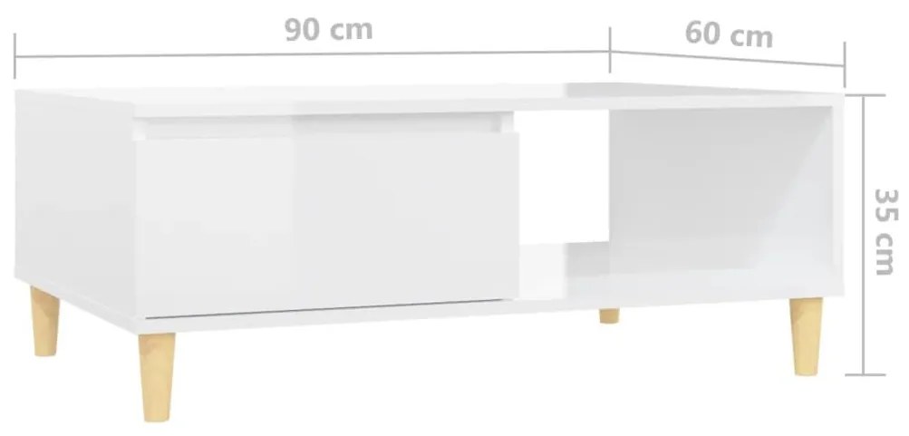 Τραπεζάκι Σαλονιού Γυαλ. Λευκό 90x60x35 εκ. από Επεξεργ. Ξύλο - Λευκό