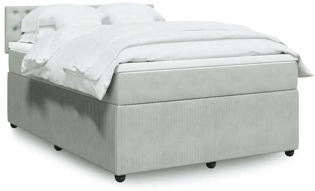 vidaXL Κρεβάτι Boxspring με Στρώμα Ανοιχτό Γκρι 140x190 εκ. Βελούδινο
