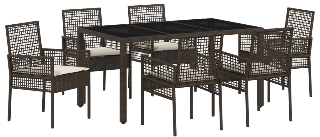vidaXL Σέτ φαγητού για κήπο 7 pcs Καφέ 150 x 90 x 75 cm