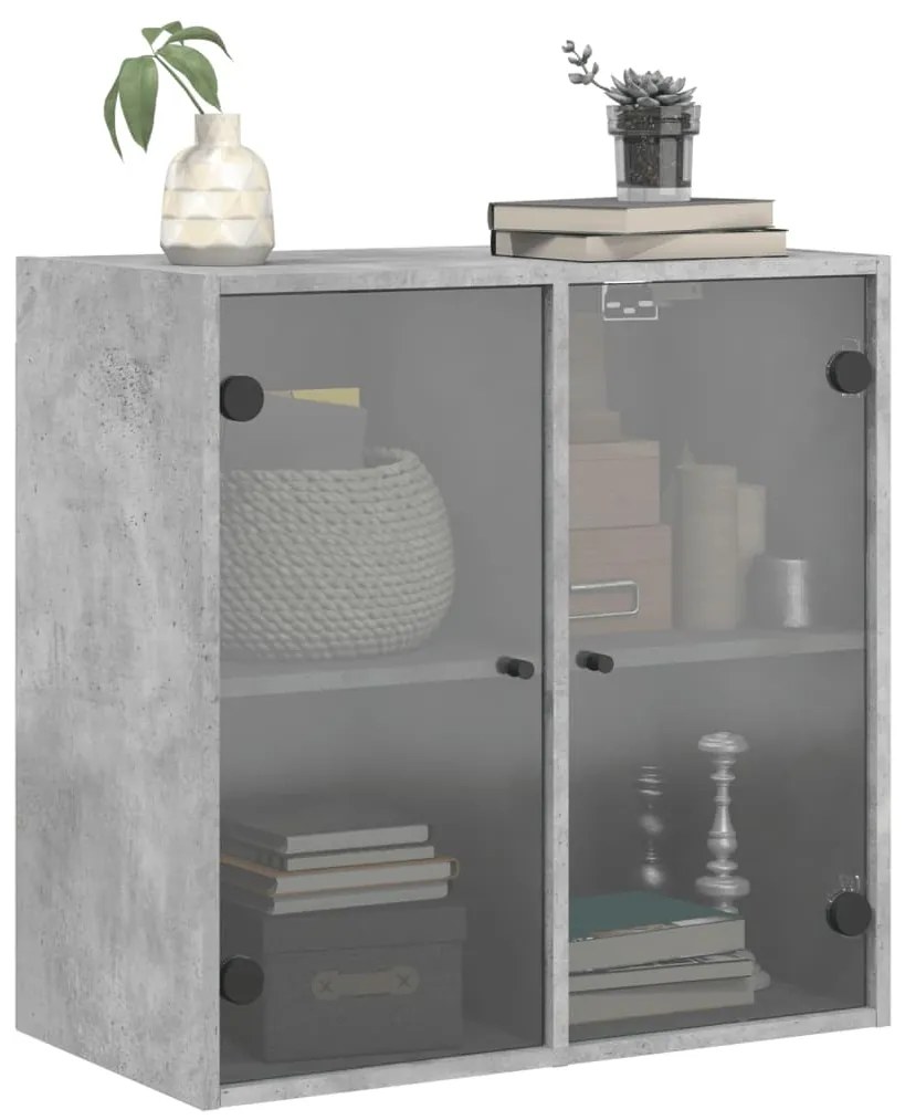 vidaXL Ντουλάπι Τοίχου Γκρι Σκυροδ. 68x37x68,5εκ με Γυάλινες Πόρτες