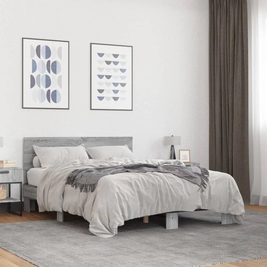 vidaXL Πλαίσιο Κρεβατιού Γκρι Sonoma 120x200 εκ. Επεξ. Ξύλο &amp; Μέταλλο
