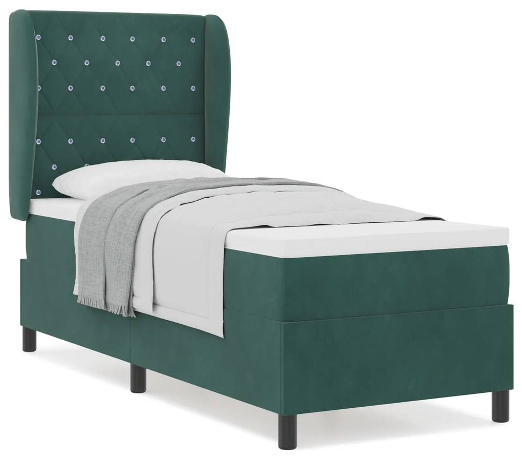 vidaXL κρεβάτι Box Spring με στρώμα σε σκούρο πράσινο 80x200 εκ. βελούδο