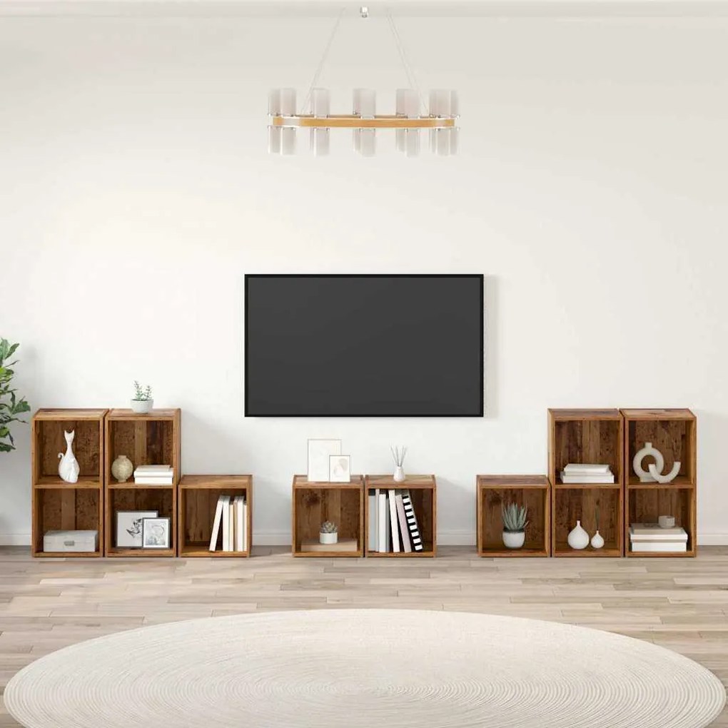 vidaXL με ράφι με αποθήκευση 8 pcs Παλιό Ξύλο Επεξεργασμένο ξύλο