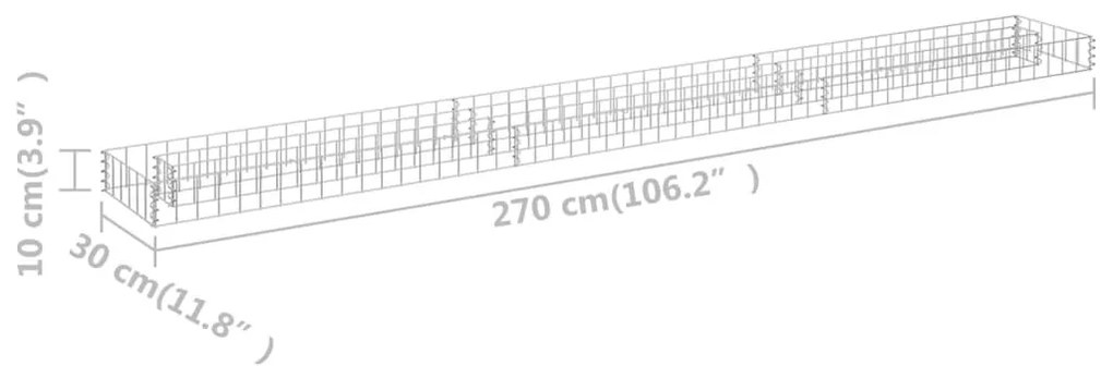 Συρματοκιβώτιο-Γλάστρα Υπερυψωμένη 270x30x10 εκ. Γαλβ. Χάλυβας - Ασήμι