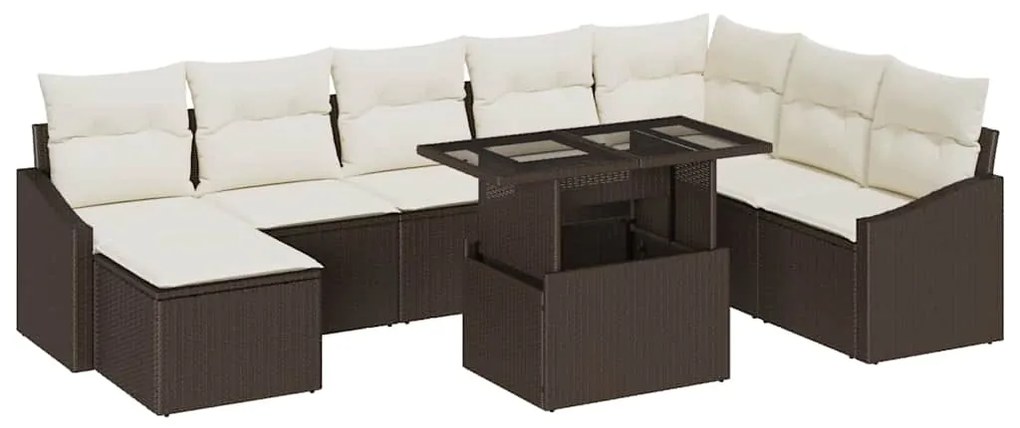 vidaXL Σετ Καναπέ Κήπου με μαξιλάρι 9 pcs Καφέ και κρεμ