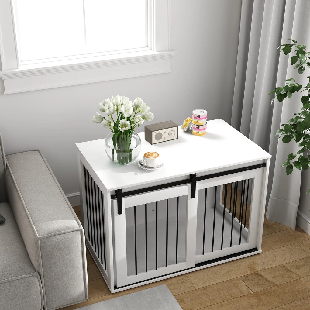 PawHut Κλουβί Σκύλου με Συρόμενη Πόρτα, Αερισμός, Πλάκα Μοριοσανίδων και Ατσάλι, 98 x 58 x 61 cm, Καρυδιά