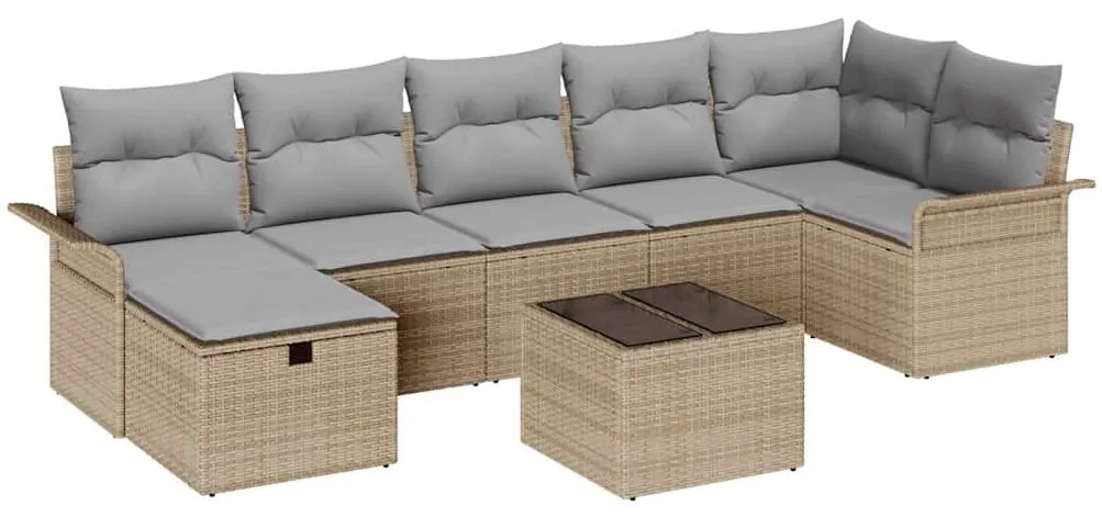vidaXL Σετ Καναπέ Κήπου με μαξιλάρι 8 pcs Μπεζ Πολυ ράταν