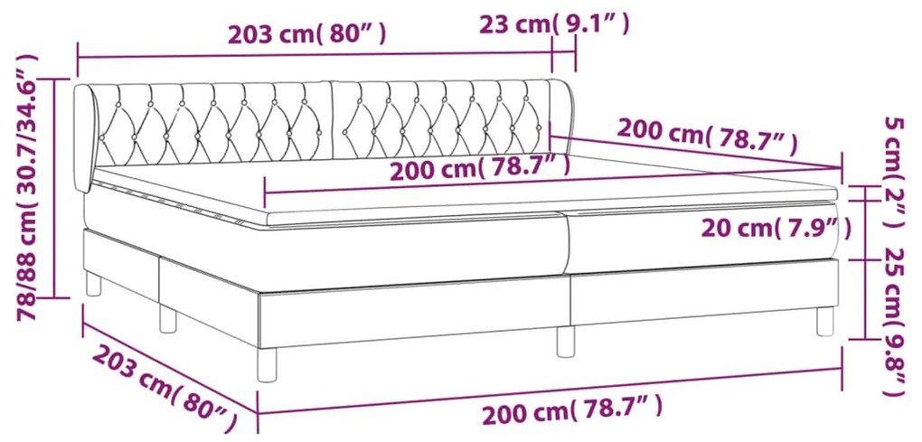 vidaXL Κρεβάτι Boxspring με Στρώμα Κρεμ 200x200 εκ. Υφασμάτινο