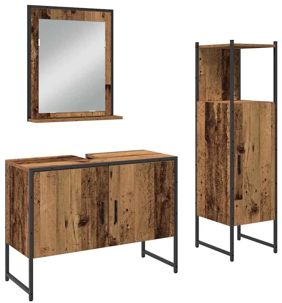 vidaXL Σετ Επίπλων Μπάνιου με ράφι 3 pcs Καφέ Επεξεργασμένο ξύλο